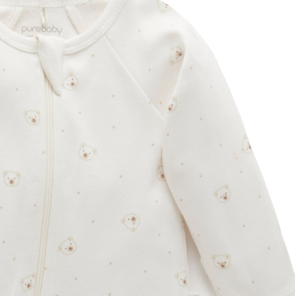 Purebaby - Organic Zipper Footie (2-Pack) - Vanilla Bear-Footies + Rompers (Basic)-Newborn-Posh Baby