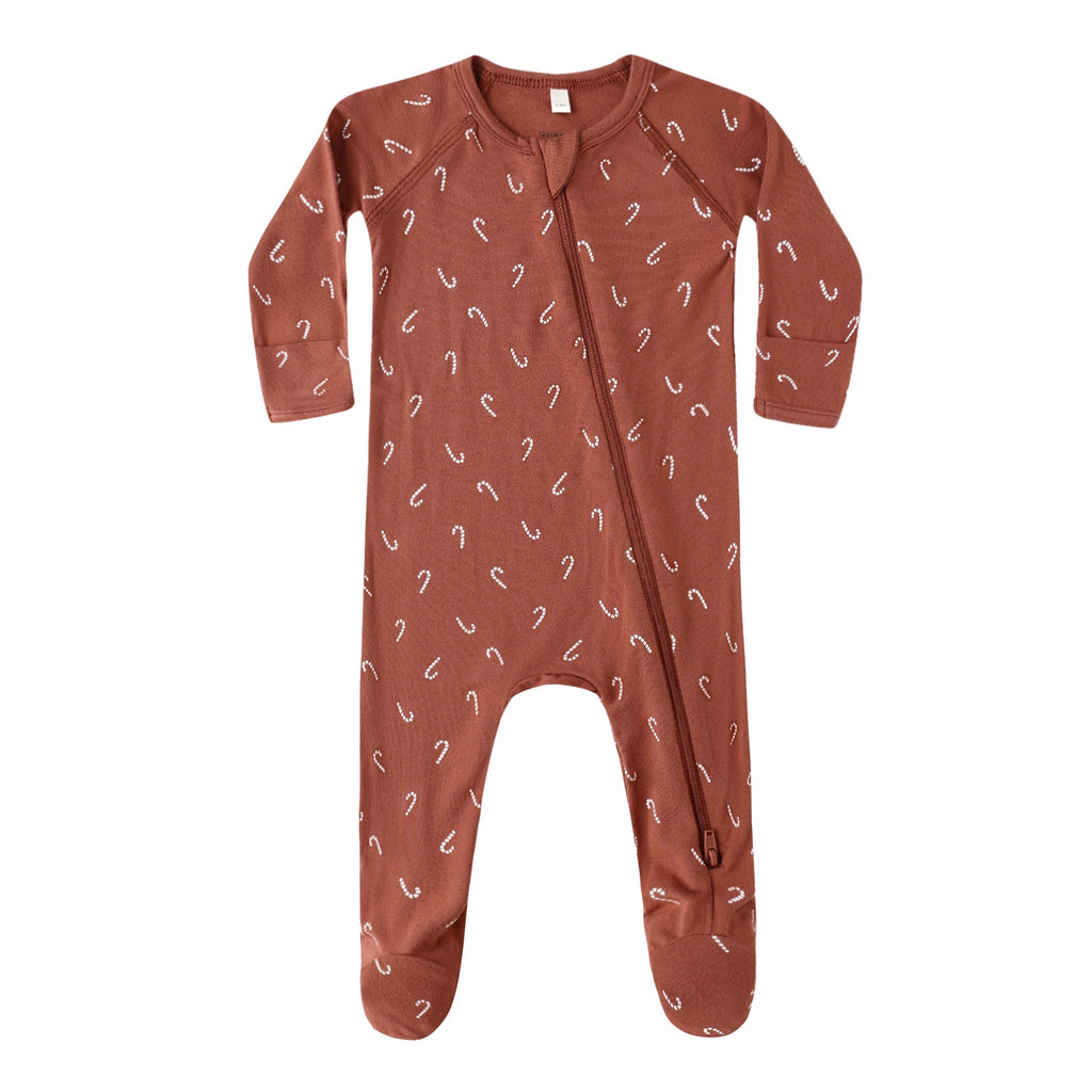 Quincy Mae - Bamboo Long Sleeve Two-Way Zipper Footie - Candy Canes-Footies + Rompers (Basic)-Newborn-Posh Baby