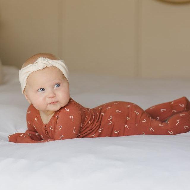 Quincy Mae - Bamboo Long Sleeve Two-Way Zipper Footie - Candy Canes-Footies + Rompers (Basic)-Newborn-Posh Baby