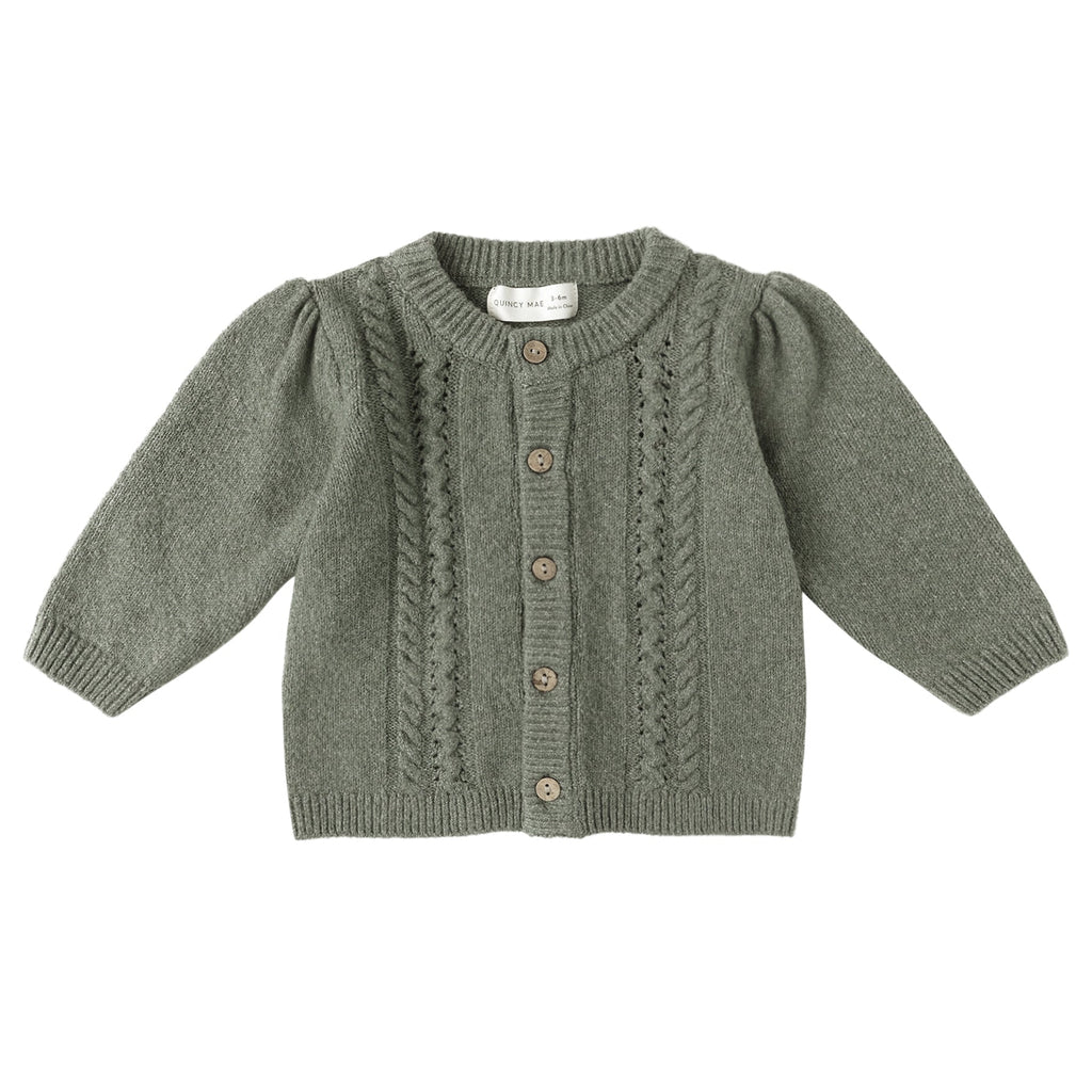 Quincy Mae - Cable Knit Cardigan - Forest-Sweaters + Cardigans + Jackets-0-3M-Posh Baby