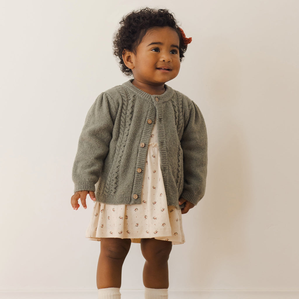 Quincy Mae - Cable Knit Cardigan - Forest-Sweaters + Cardigans + Jackets-0-3M-Posh Baby