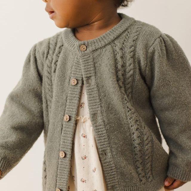 Quincy Mae - Cable Knit Cardigan - Forest-Sweaters + Cardigans + Jackets-0-3M-Posh Baby