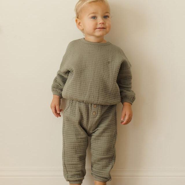 Quincy Mae - Cotton Long Sleeve Sweater + Pant Set - Forest-Sets-0-3M-Posh Baby