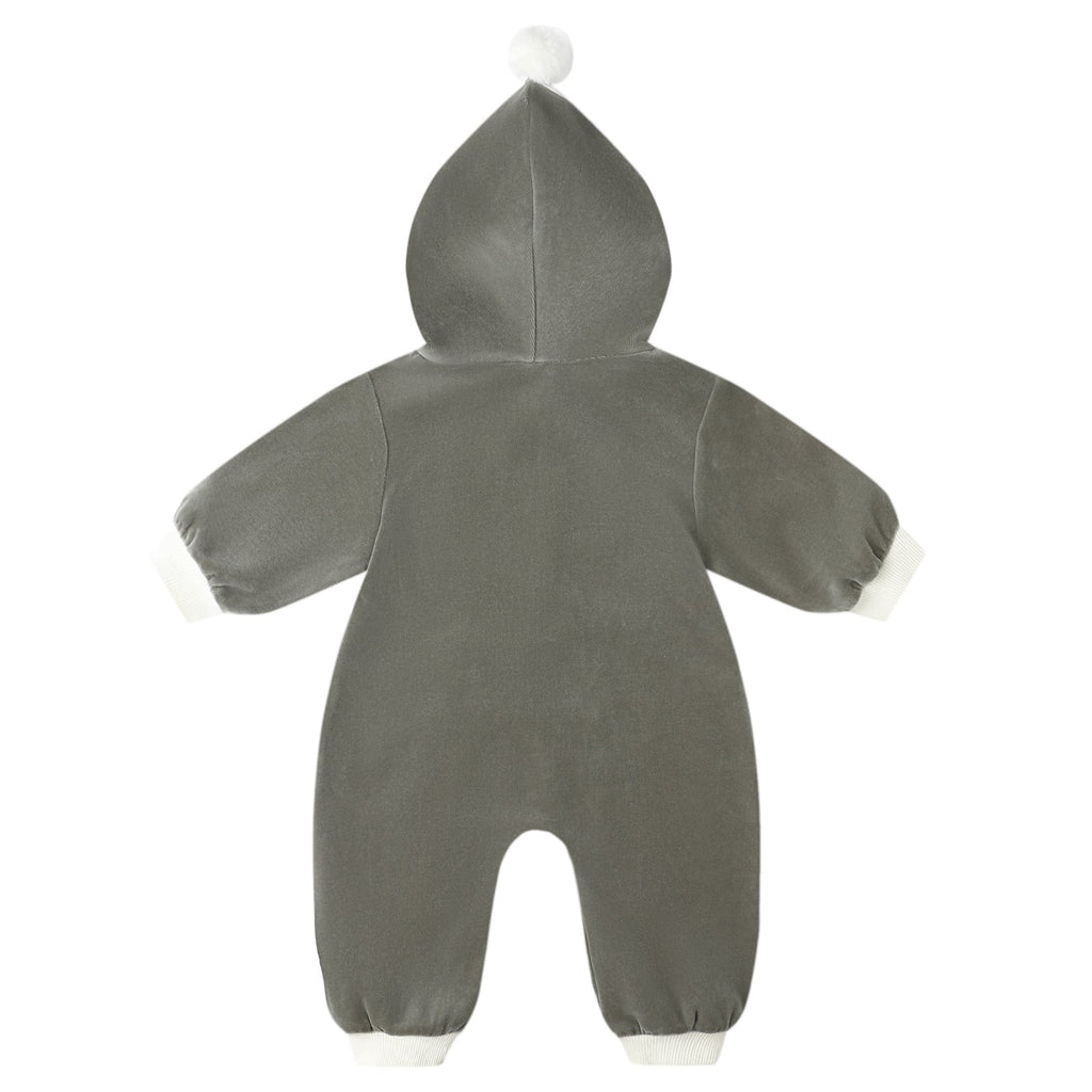 Quincy Mae - Cotton Velour Hooded Jumpsuit - Forest-Footies + Rompers (Fashion)-0-3M-Posh Baby