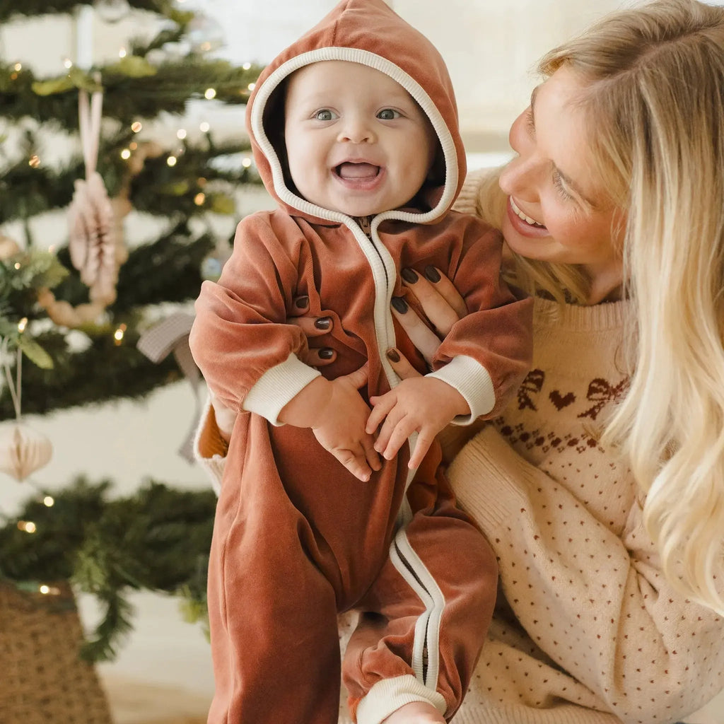 Quincy Mae - Cotton Velour Hooded Jumpsuit - Forest-Footies + Rompers (Fashion)-0-3M-Posh Baby