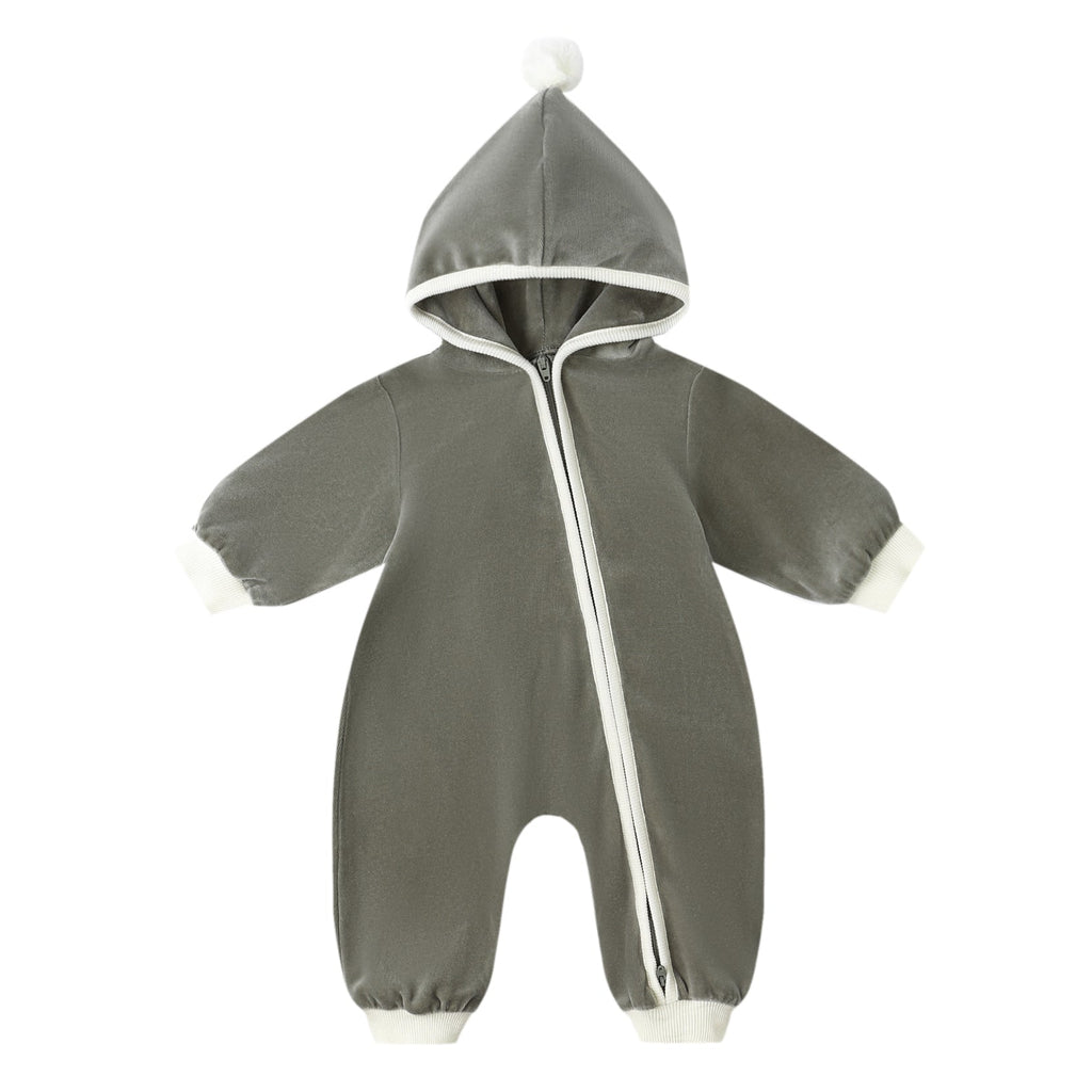 Quincy Mae - Cotton Velour Hooded Jumpsuit - Forest-Footies + Rompers (Fashion)-0-3M-Posh Baby