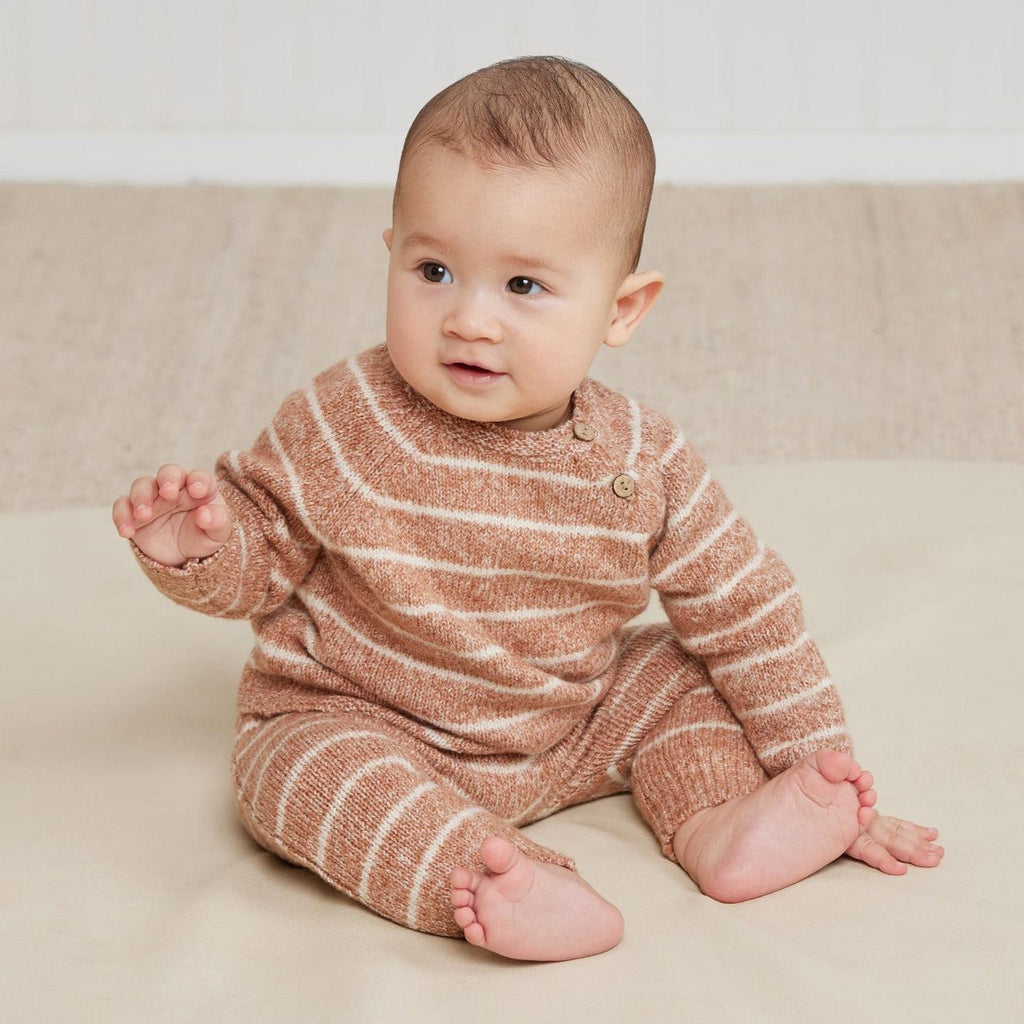 Quincy Mae - Knit Pant - Cinnamon Stripe-Bottoms-12-18M-Posh Baby
