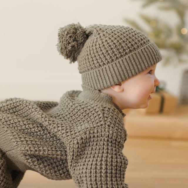 Quincy Mae - Knit Pom Pom Beanie-Hats-Forest-0-6M-Posh Baby