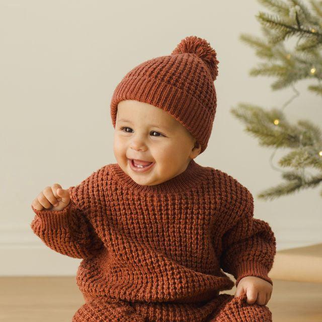 Quincy Mae - Knit Pom Pom Beanie-Hats-Forest-0-6M-Posh Baby