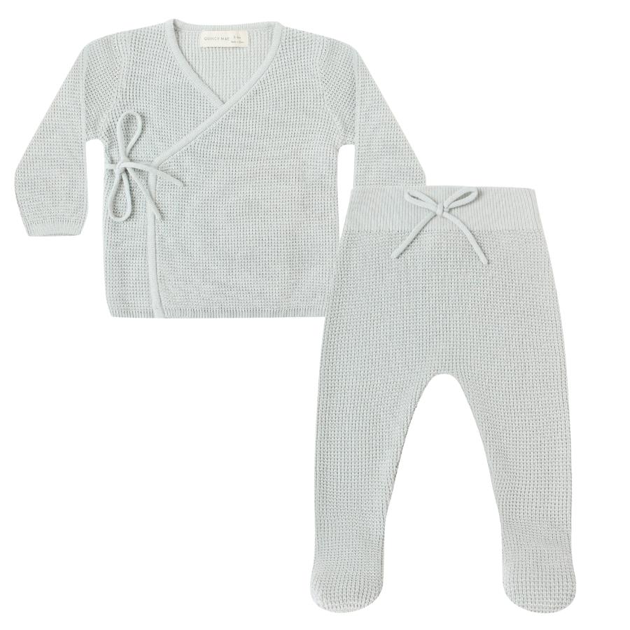 Quincy Mae - Knit Wrap Top + Footed Knit Pant - Icy Blue-Sets-Newborn-Posh Baby