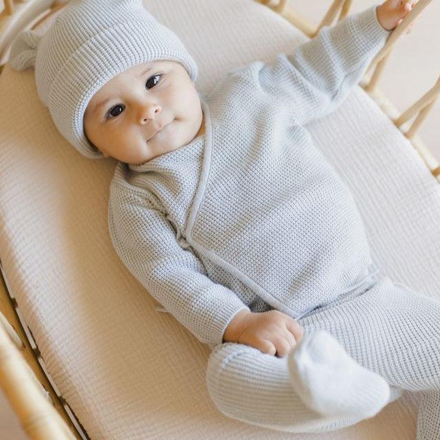 Quincy Mae - Knit Wrap Top + Footed Knit Pant - Icy Blue-Sets-Newborn-Posh Baby