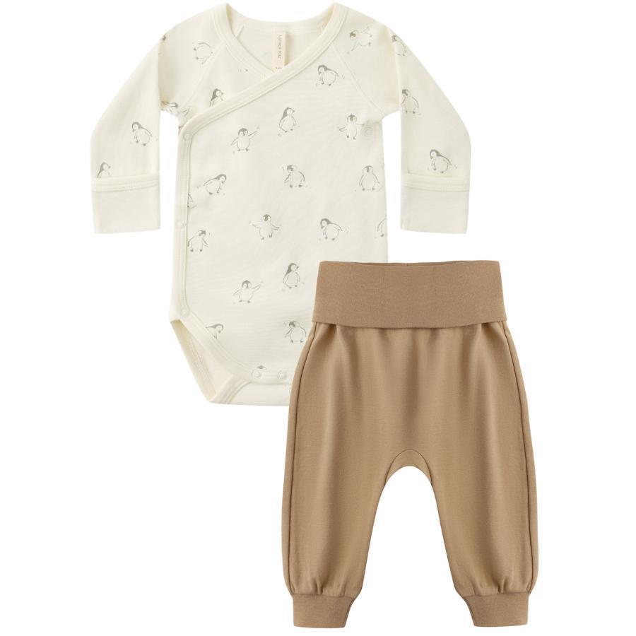 Quincy Mae - Organic Bodysuit + Pant Set - Penguins + Gold-Sets-Newborn-Posh Baby