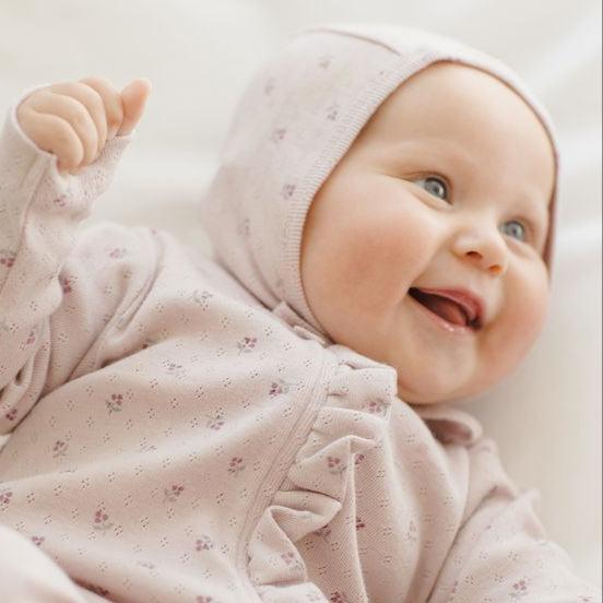 Quincy Mae - Organic Cotton Bonnet - Lilac Ditsy-Hats-0-3M-Posh Baby