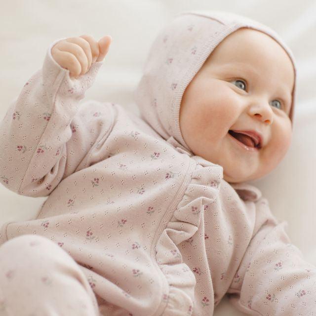 Quincy Mae - Organic Cotton Pointelle Romper - Lilac Ditsy-Footies + Rompers (Basic)-Newborn-Posh Baby