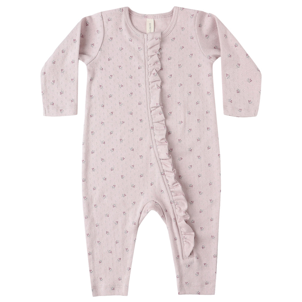 Quincy Mae - Organic Cotton Pointelle Romper - Lilac Ditsy-Footies + Rompers (Basic)-Newborn-Posh Baby
