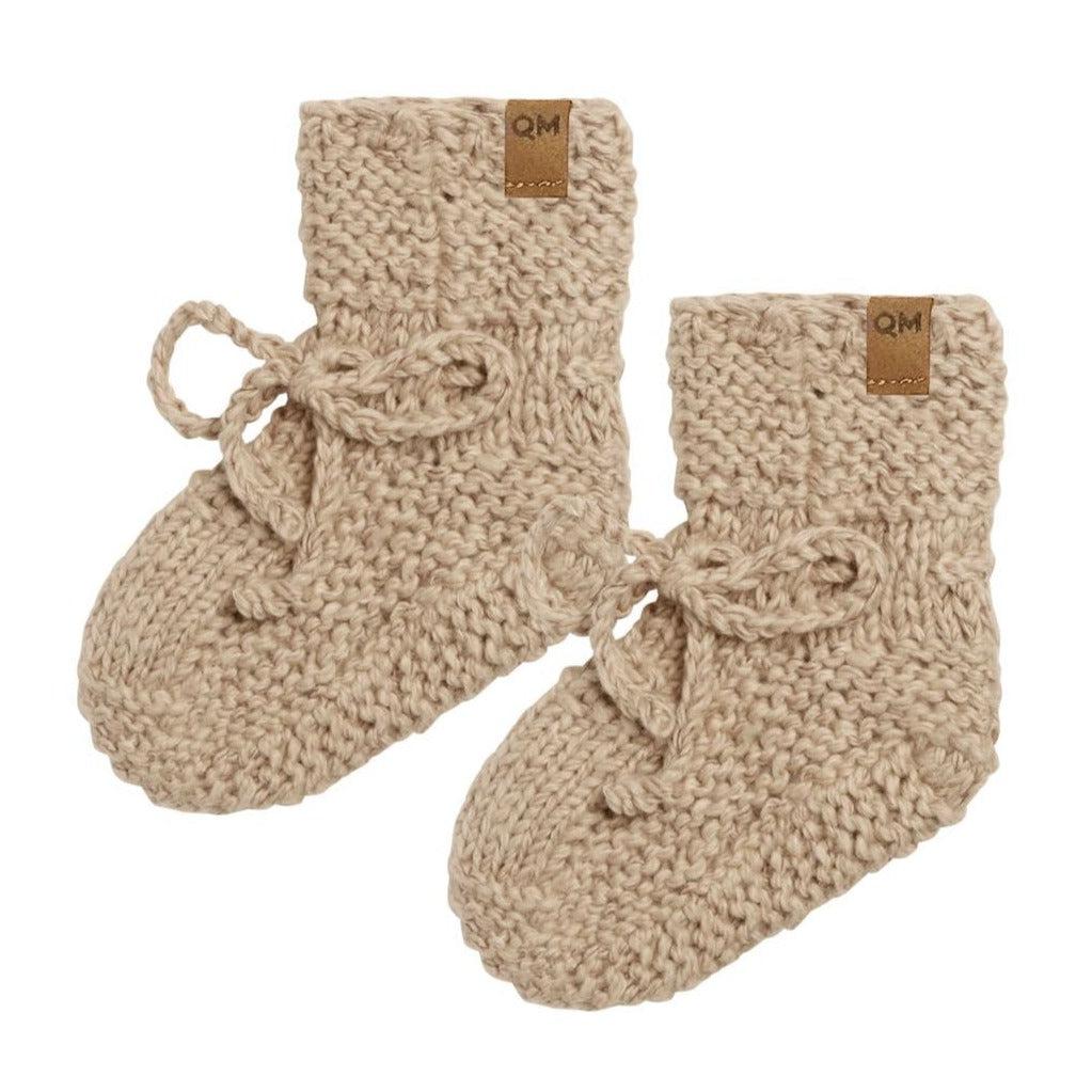 Quincy Mae - Organic Knit Booties - Latte Speckled-Shoes + Booties-3-6M-Posh Baby