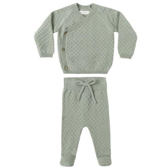 Quincy Mae - Organic Knit Wrap Top + Footed Pant Set - Fern-Sets-Newborn-Posh Baby