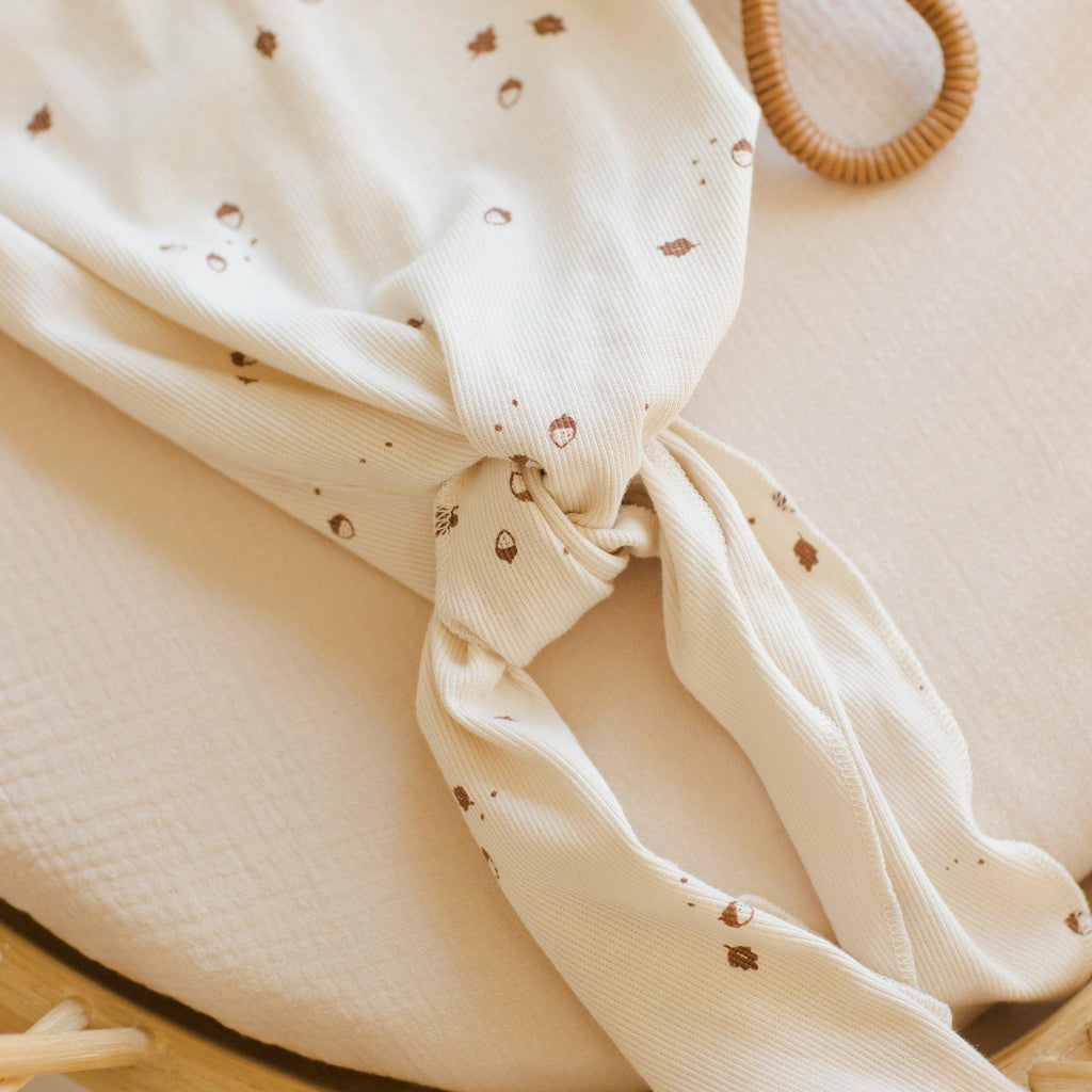 Quincy Mae - Organic Knotted Gown + Hat Set - Acorns-Infant Gowns-One Size-Posh Baby