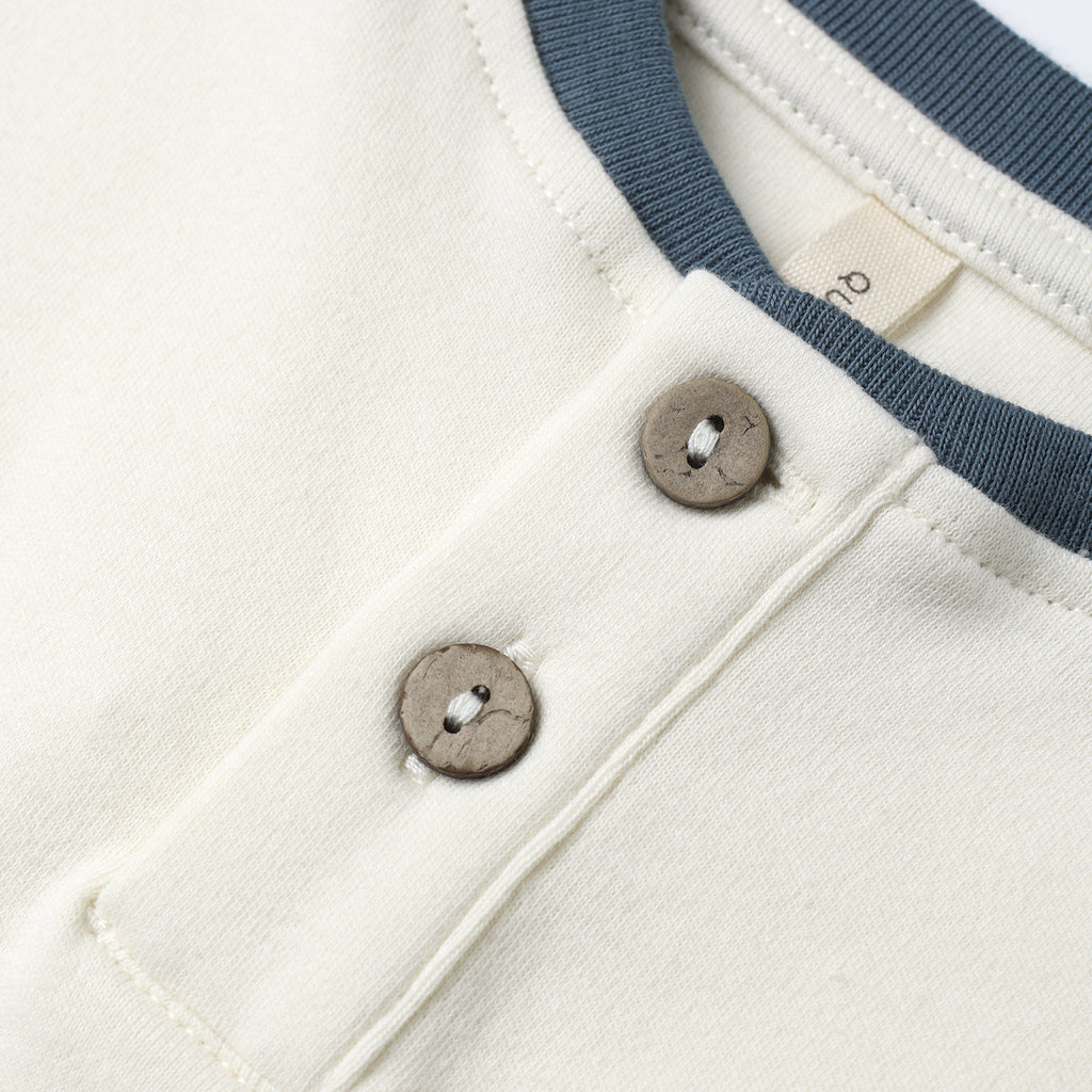 Quincy Mae - Organic Long Sleeve Henley Tee - Ocean-Long Sleeves-0-3M-Posh Baby