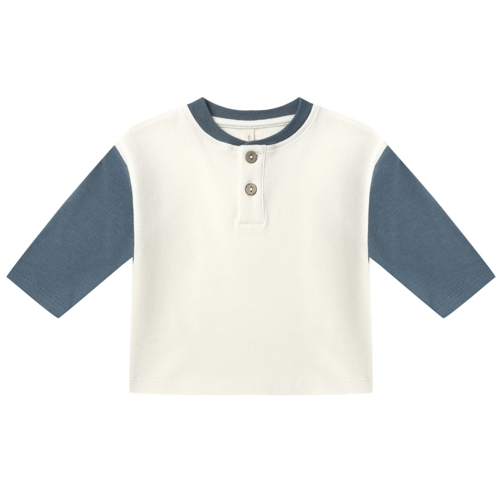 Quincy Mae - Organic Long Sleeve Henley Tee - Ocean-Long Sleeves-0-3M-Posh Baby
