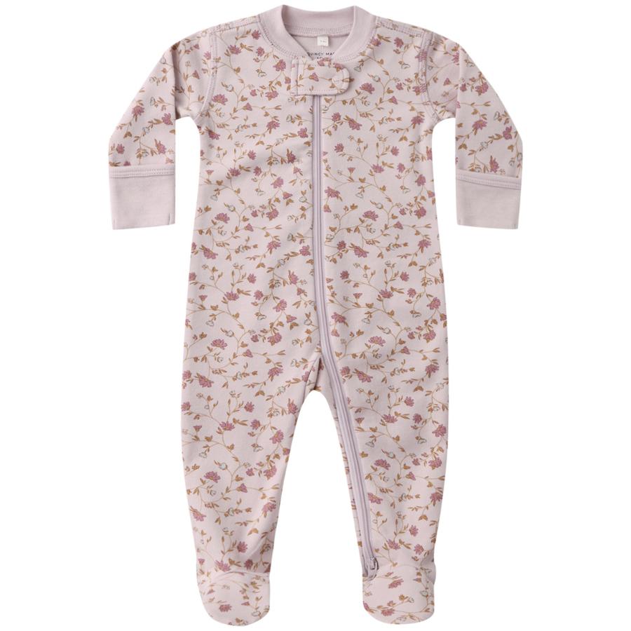 Quincy Mae - Organic Long Sleeve Zipper Footie - Garden-Footies + Rompers (Basic)-Newborn-Posh Baby