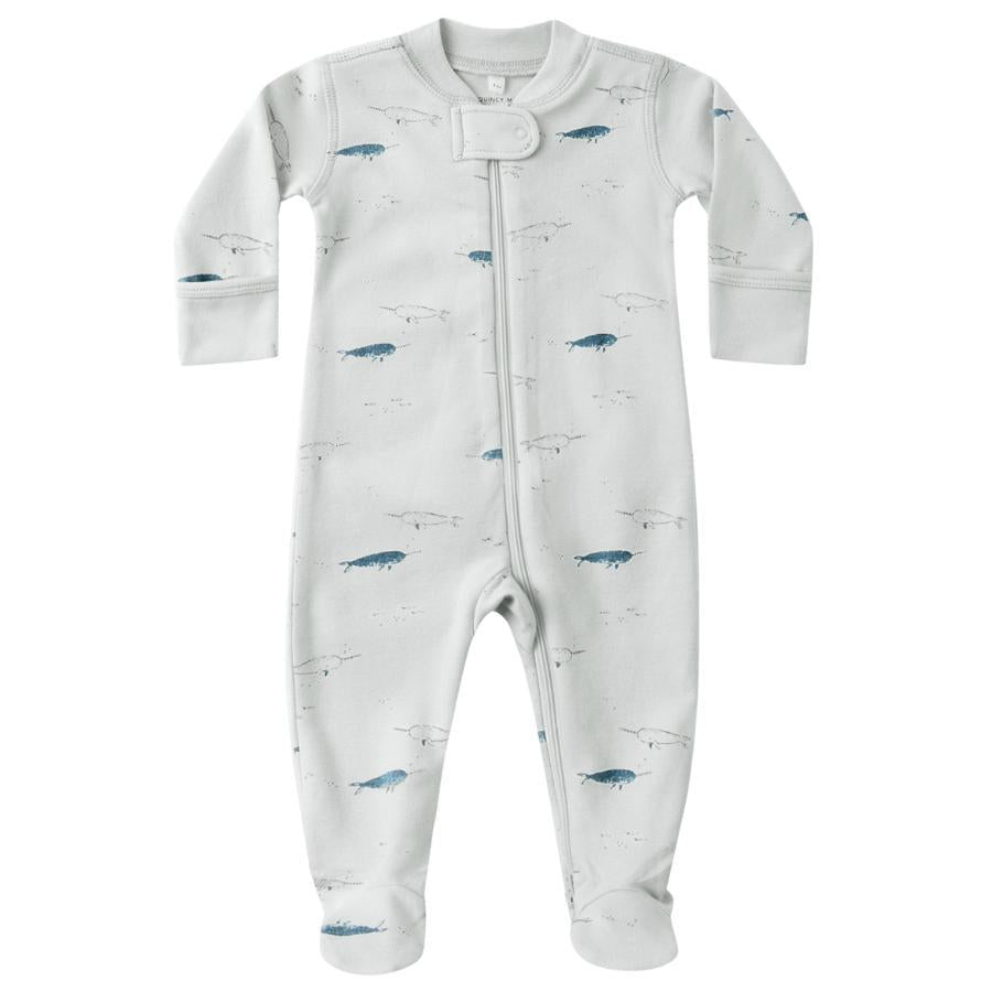 Quincy Mae - Organic Long Sleeve Zipper Footie - Narwhals-Footies + Rompers (Basic)-Newborn-Posh Baby