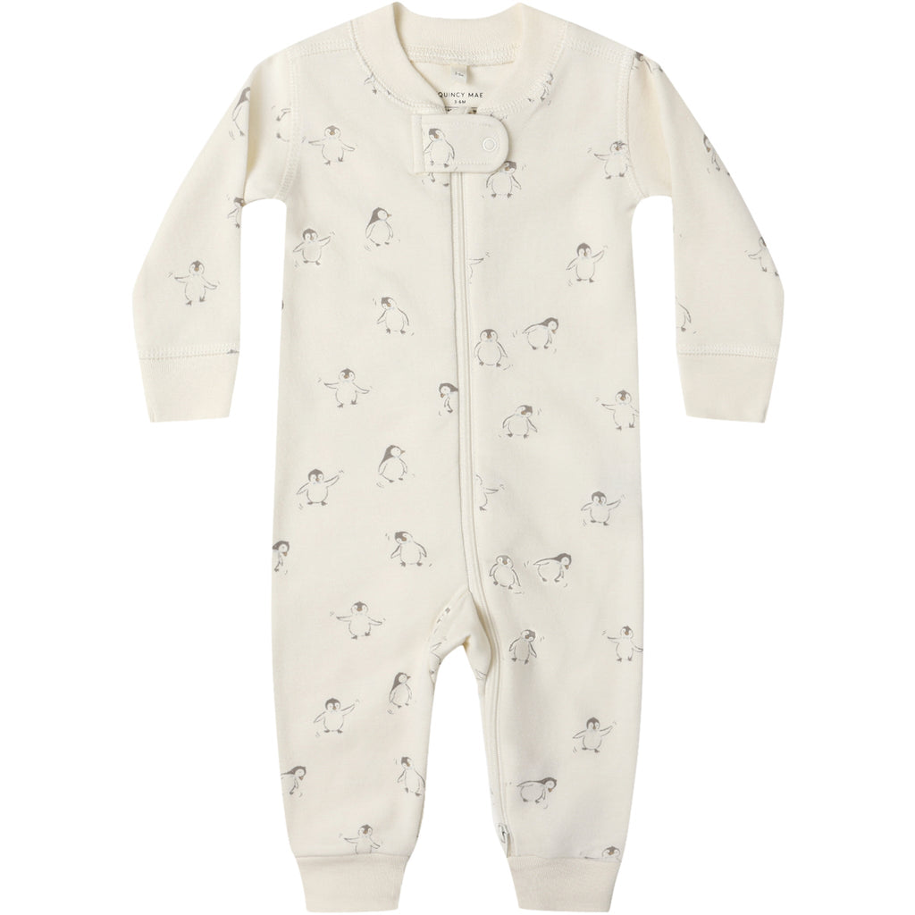 Quincy Mae - Organic Long Sleeve Zipper Romper - Penguins-Footies + Rompers (Basic)-0-3M-Posh Baby
