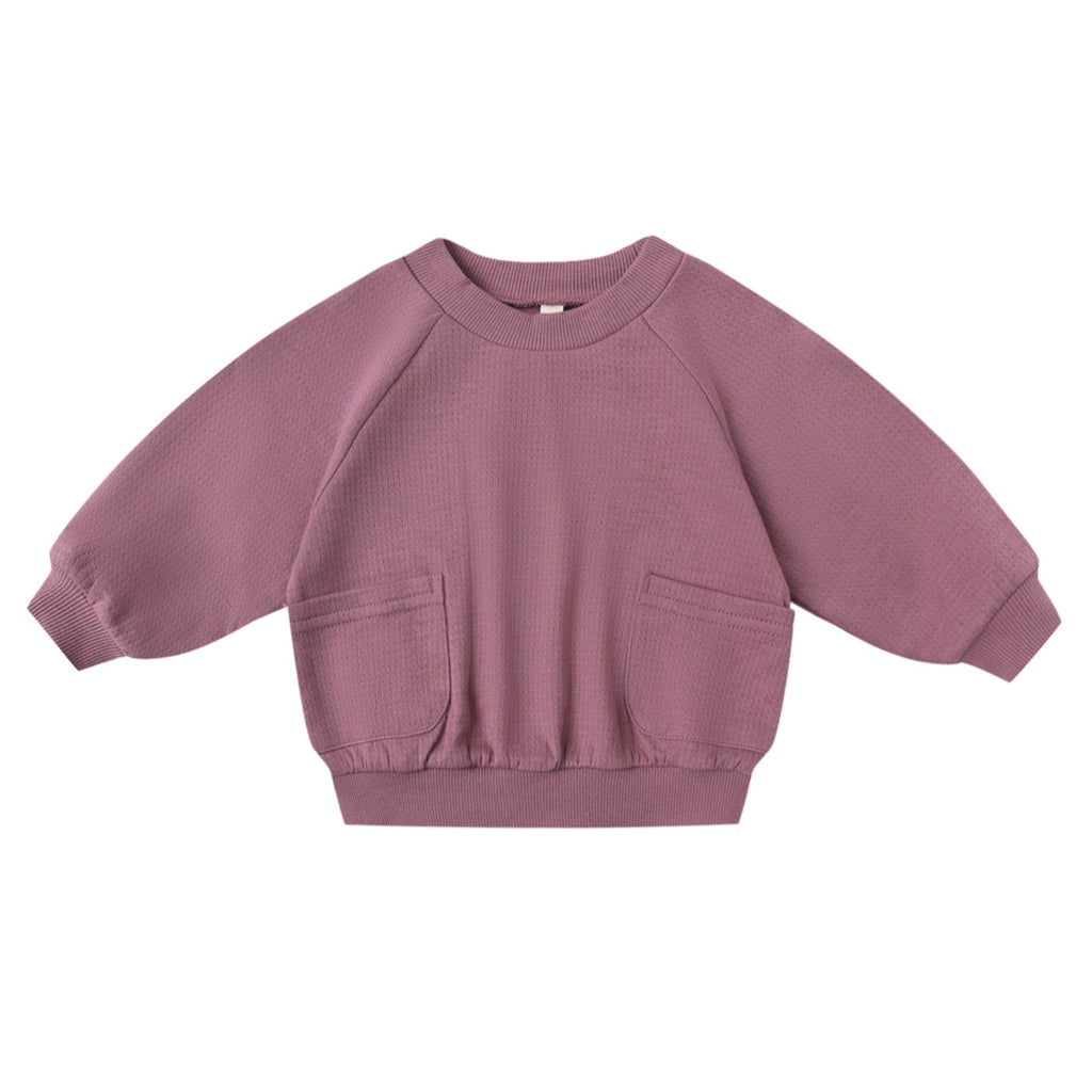 Quincy Mae - Organic Pointelle Pocket Sweatshirt - Mulberry-Long Sleeves-0-3M-Posh Baby