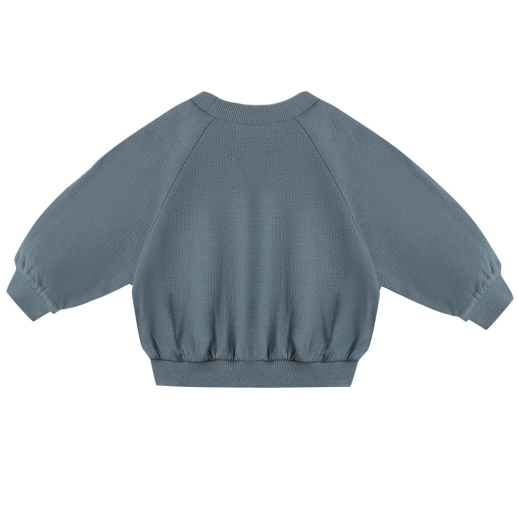 Quincy Mae - Organic Pointelle Pocket Sweatshirt - Ocean-Long Sleeves-0-3M-Posh Baby