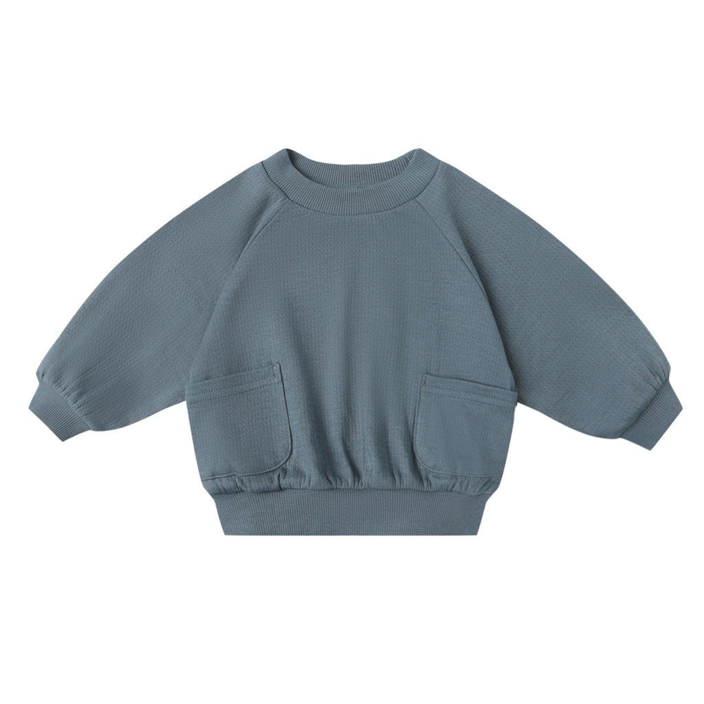 Quincy Mae - Organic Pointelle Pocket Sweatshirt - Ocean-Long Sleeves-0-3M-Posh Baby