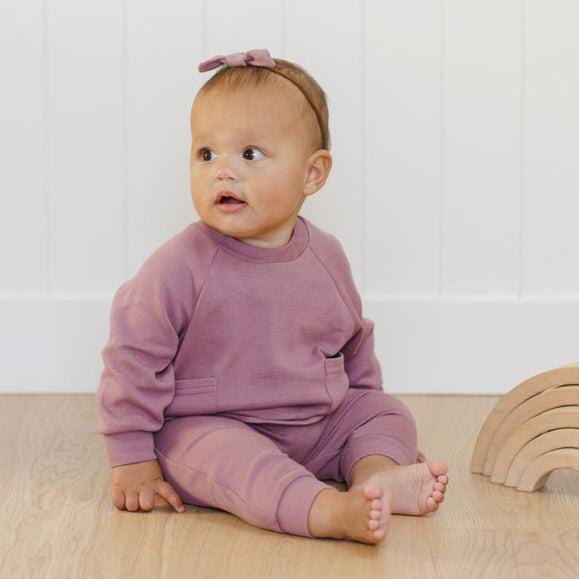 Quincy Mae - Organic Pointelle Sweatpants - Mulberry-Bottoms-0-3M-Posh Baby