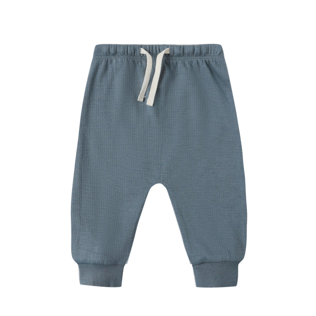 Quincy Mae - Organic Pointelle Sweatpants - Ocean-Bottoms-0-3M-Posh Baby