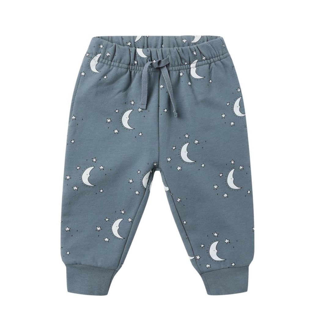 Quincy Mae - Organic Relaxed Fleece Sweatpant - Silver Moons-Bottoms-0-3M-Posh Baby