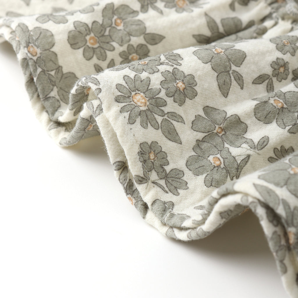 Quincy Mae - Organic Ruffle Collar Dress - Green Floral-Dresses-3-6M-Posh Baby