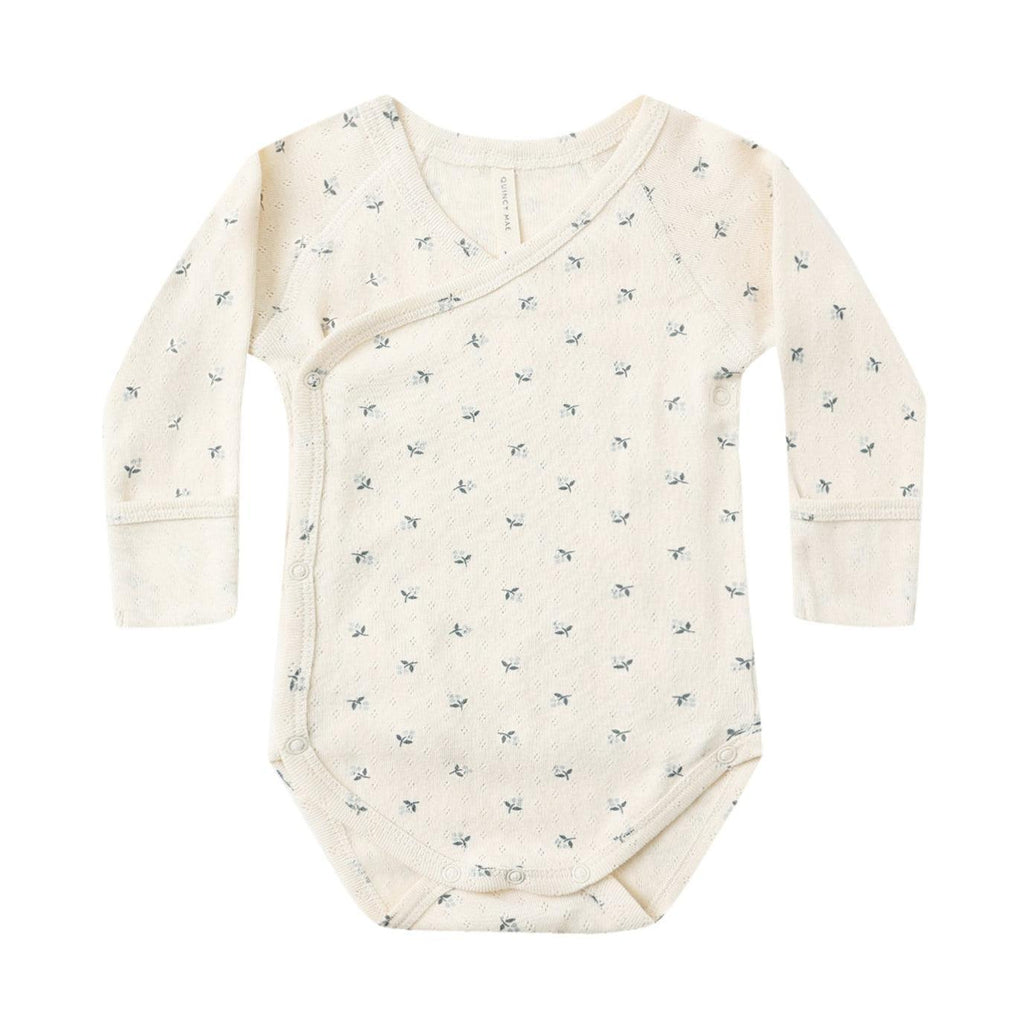 Quincy Mae - Organic Side Snap Bodysuit - Blue Ditsy-Onesies-Newborn-Posh Baby