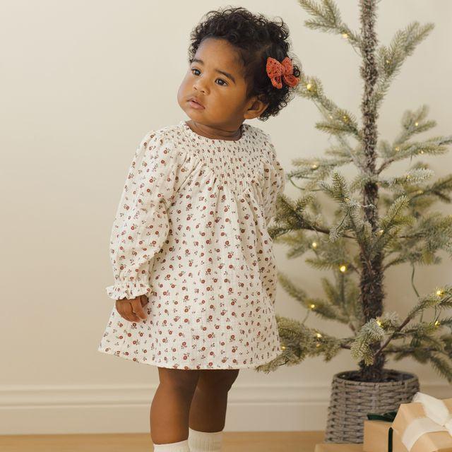 Quincy Mae - Organic Smocked Dress - Winter Ditsy-Dresses-0-3M-Posh Baby