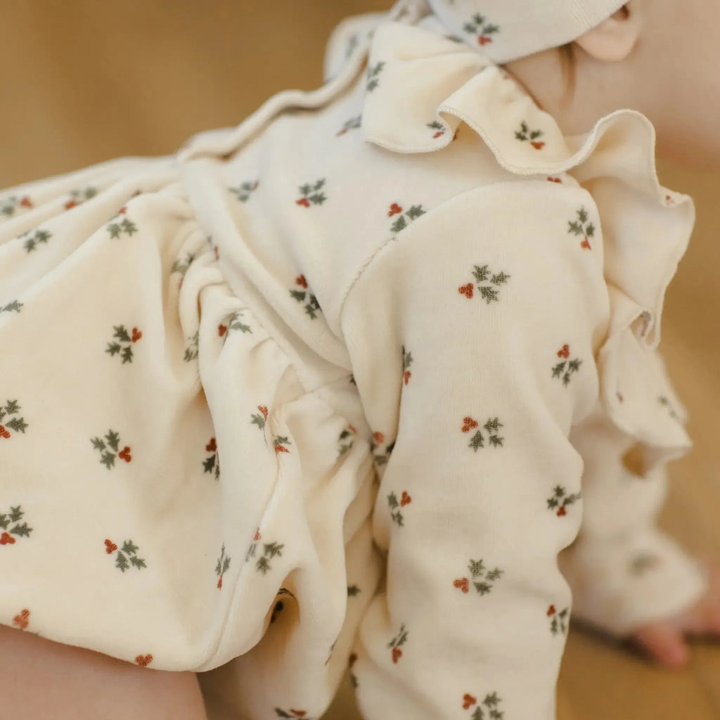 Quincy Mae - Organic Velour Bubble Romper - Holly Berry-Onesies-0-3M-Posh Baby