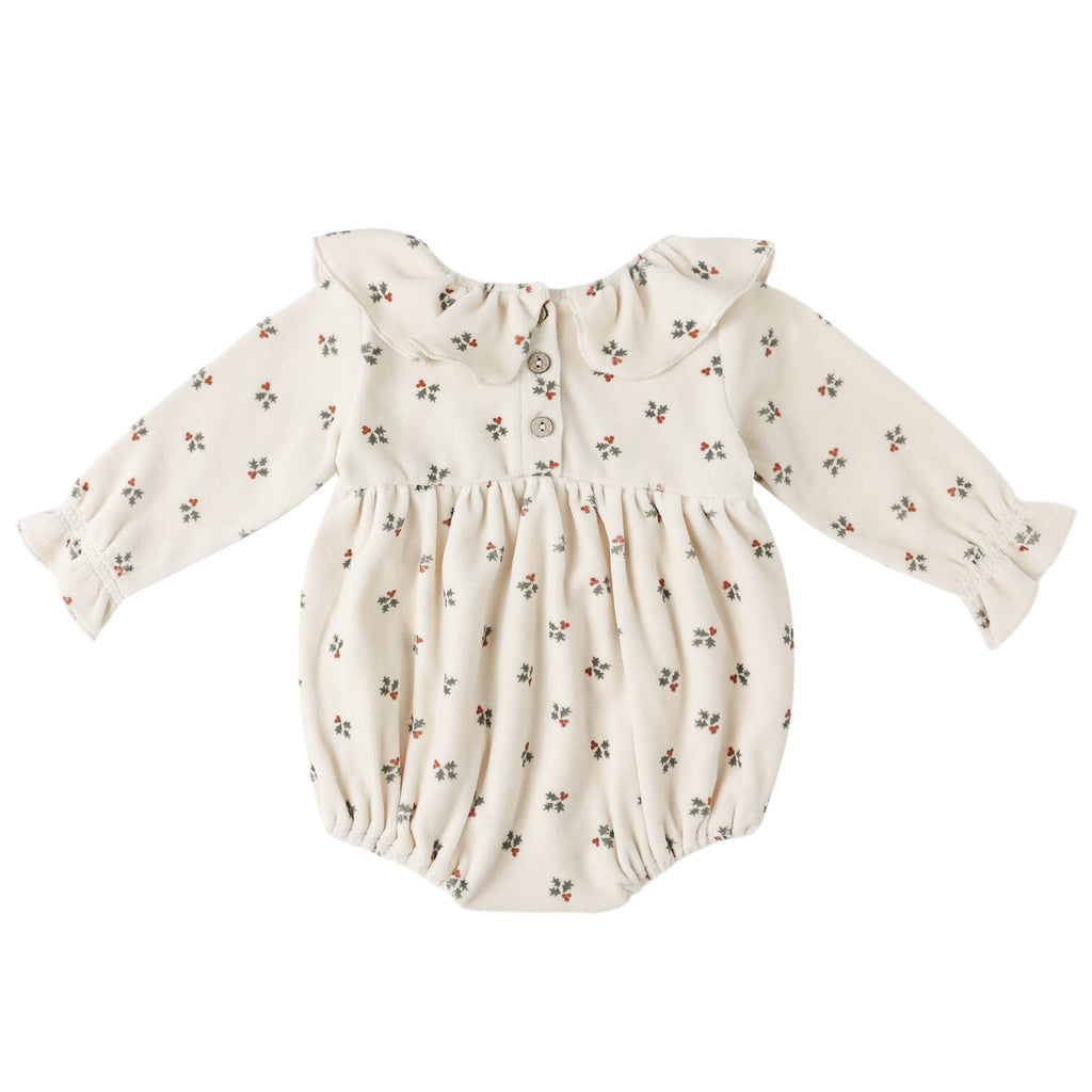 Quincy Mae - Organic Velour Bubble Romper - Holly Berry-Onesies-0-3M-Posh Baby