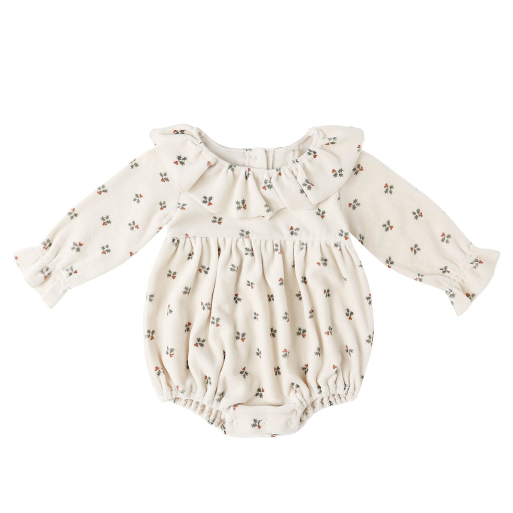 Quincy Mae - Organic Velour Bubble Romper - Holly Berry-Onesies-0-3M-Posh Baby