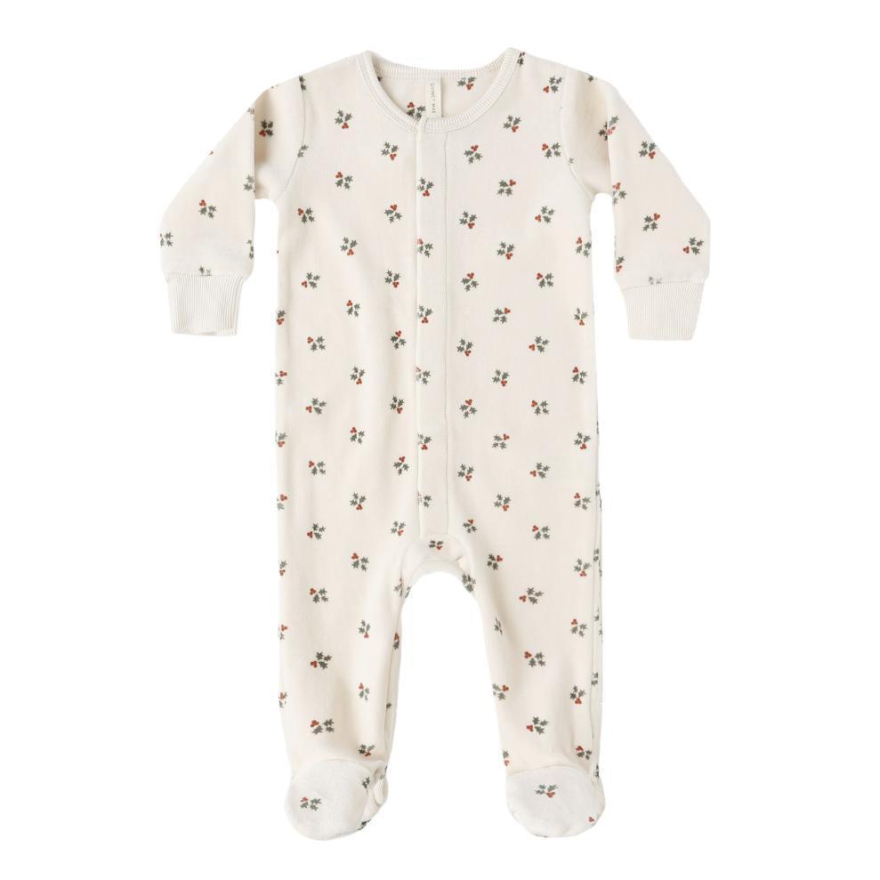 Quincy Mae - Organic Velour Long Sleeve Footie - Holly Berry-Footies + Rompers (Basic)-Newborn-Posh Baby