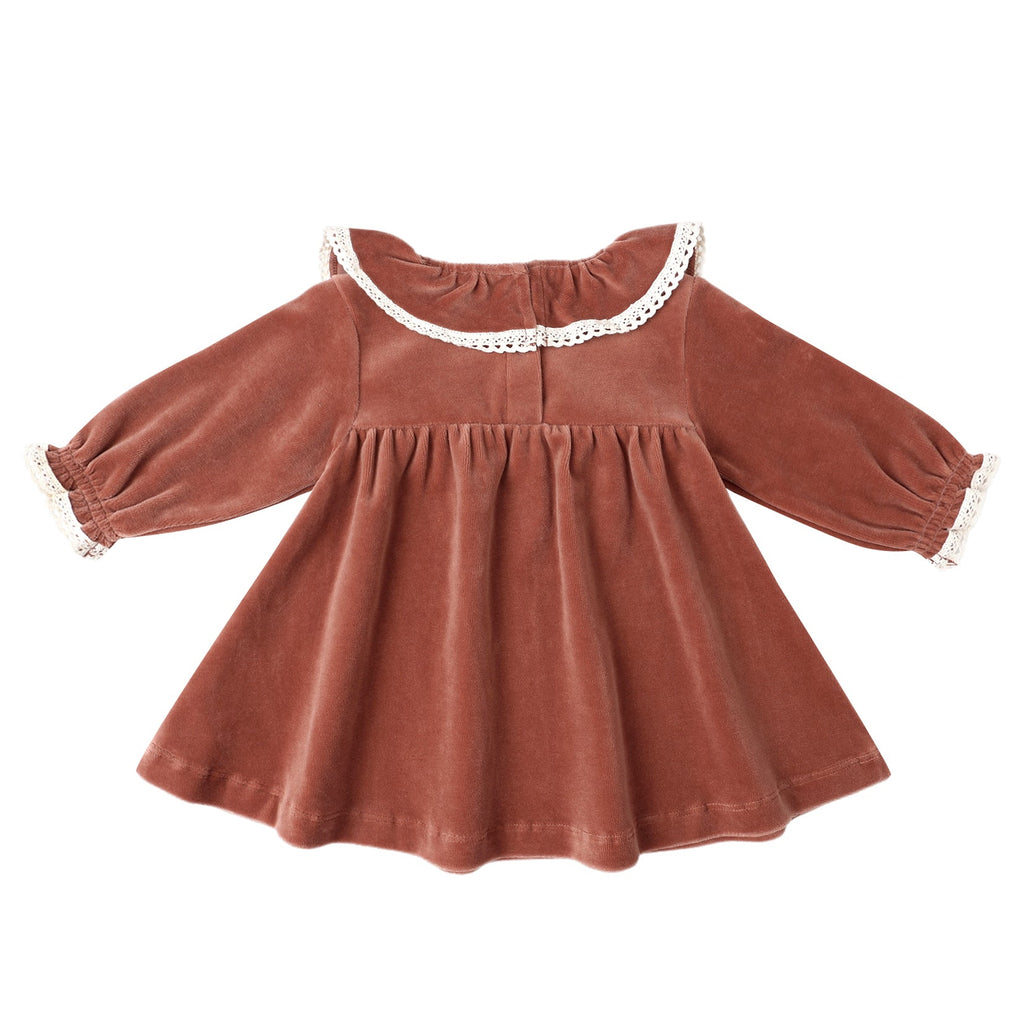 Quincy Mae - Organic Velour Ruffle Collar Dress - Cranberry-Dresses-0-3M-Posh Baby