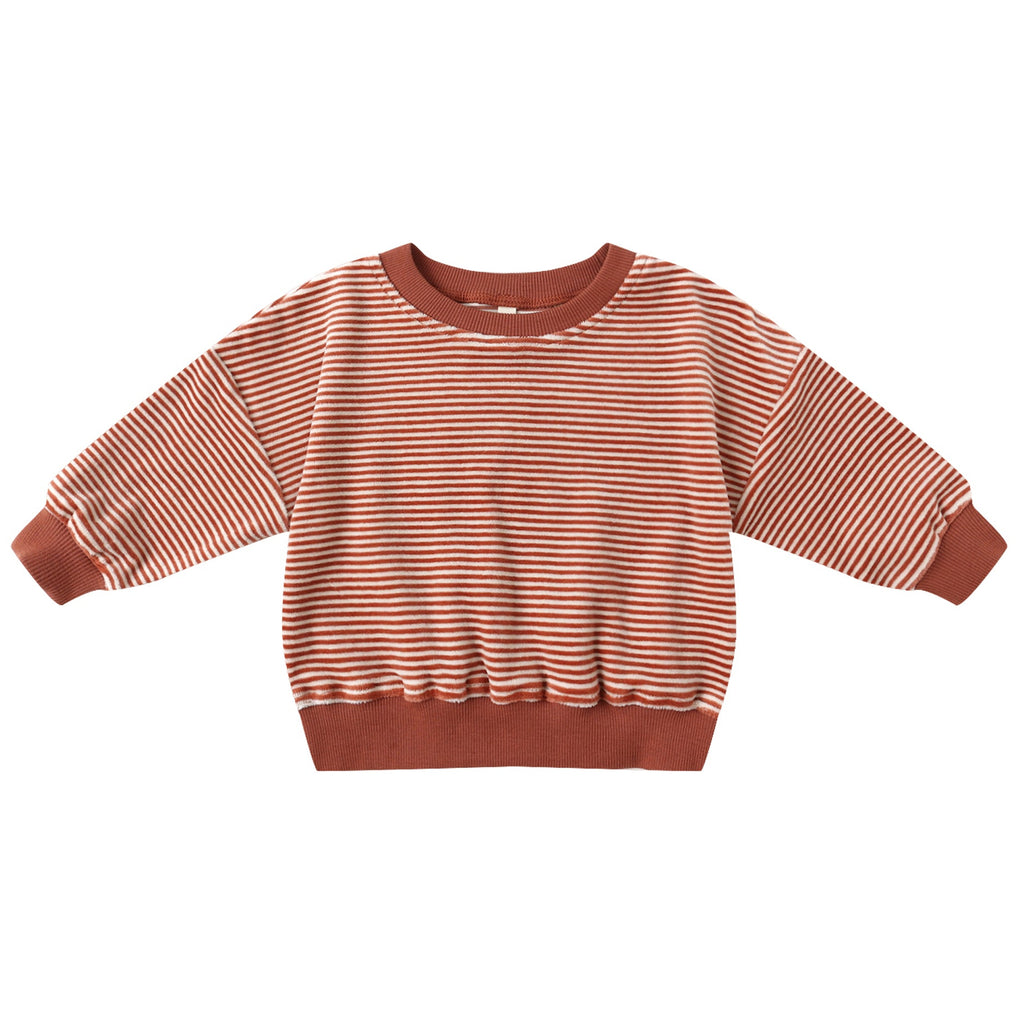 Quincy Mae - Organic Velour Sweatshirt - Candy Stripe-Long Sleeves-0-3M-Posh Baby