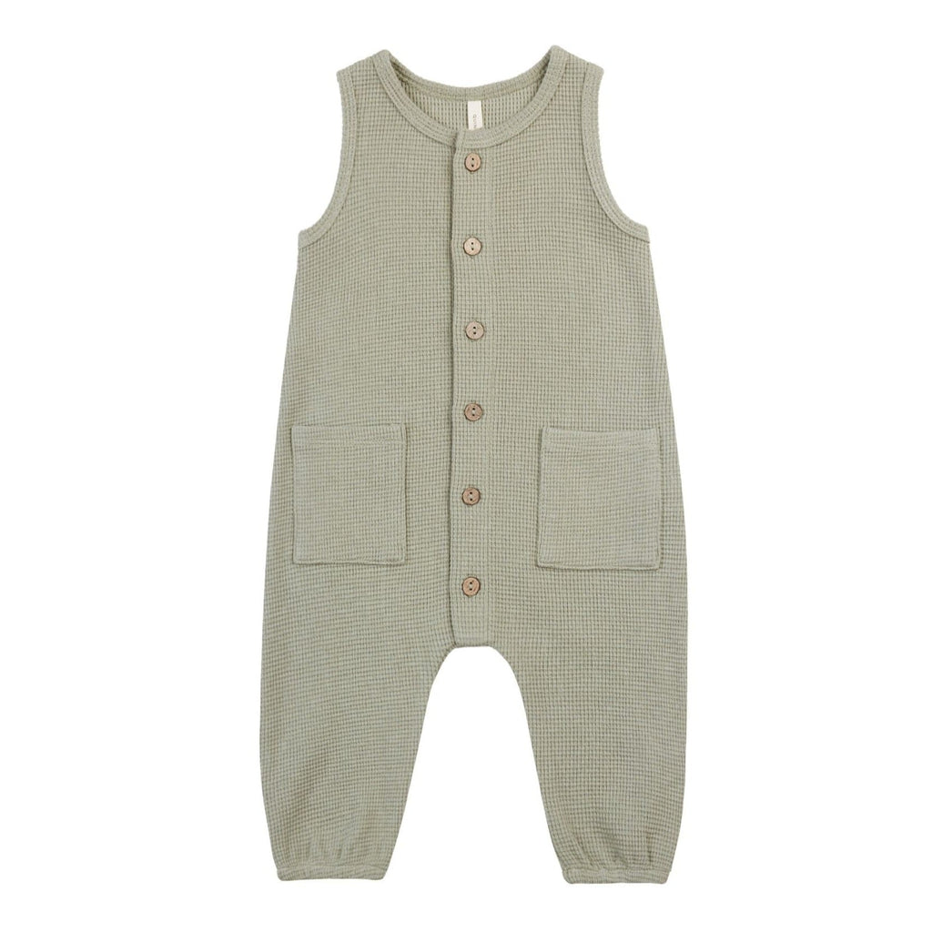 Quincy Mae - Organic Waffle Jumpsuit - Sage-Footies + Rompers (Fashion)-0-3M-Posh Baby