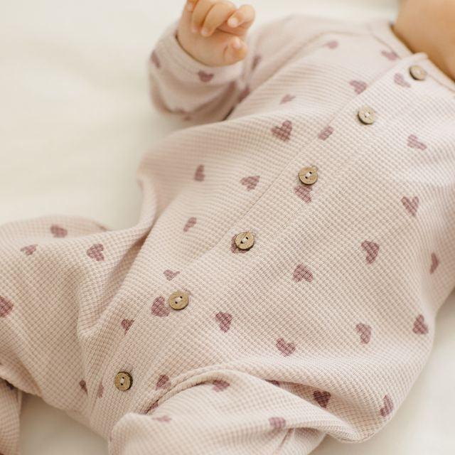 Quincy Mae - Organic Waffle Knit Romper - Hearts-Footies + Rompers (Fashion)-0-3M-Posh Baby