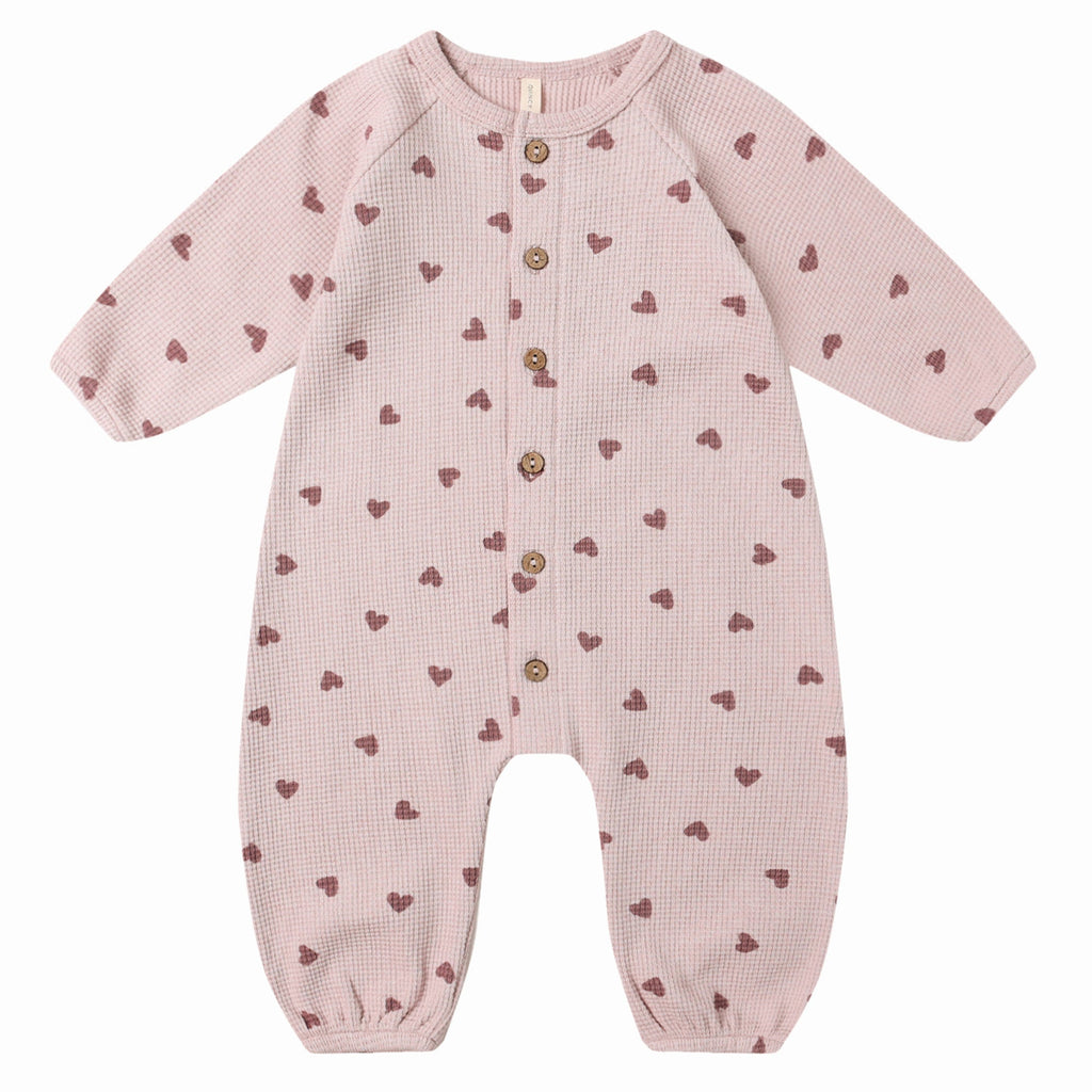 Quincy Mae - Organic Waffle Knit Romper - Hearts-Footies + Rompers (Fashion)-0-3M-Posh Baby
