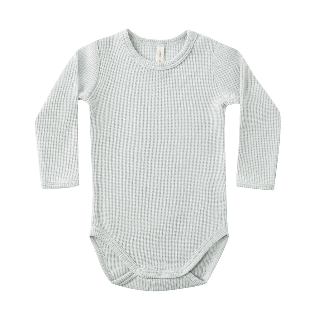 Quincy Mae - Organic Waffle Long Sleeve Bodysuit - Ice Blue-Onesies-Newborn-Posh Baby