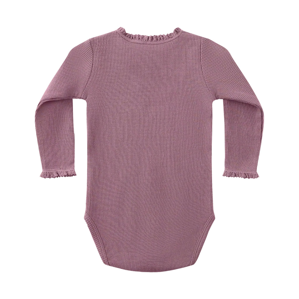 Quincy Mae - Organic Waffle Long Sleeve Bodysuit - Mulberry-Onesies-Newborn-Posh Baby