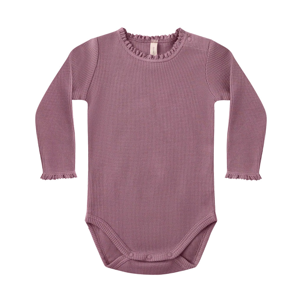 Quincy Mae - Organic Waffle Long Sleeve Bodysuit - Mulberry-Onesies-Newborn-Posh Baby