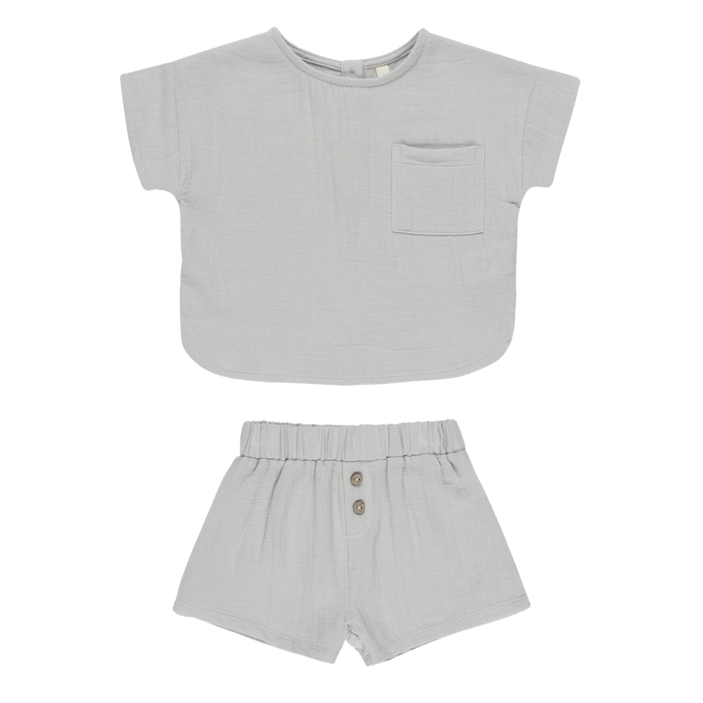 Quincy Mae - Organic Woven Boxy Top + Short Set - Sky-Sets-0-3M-Posh Baby