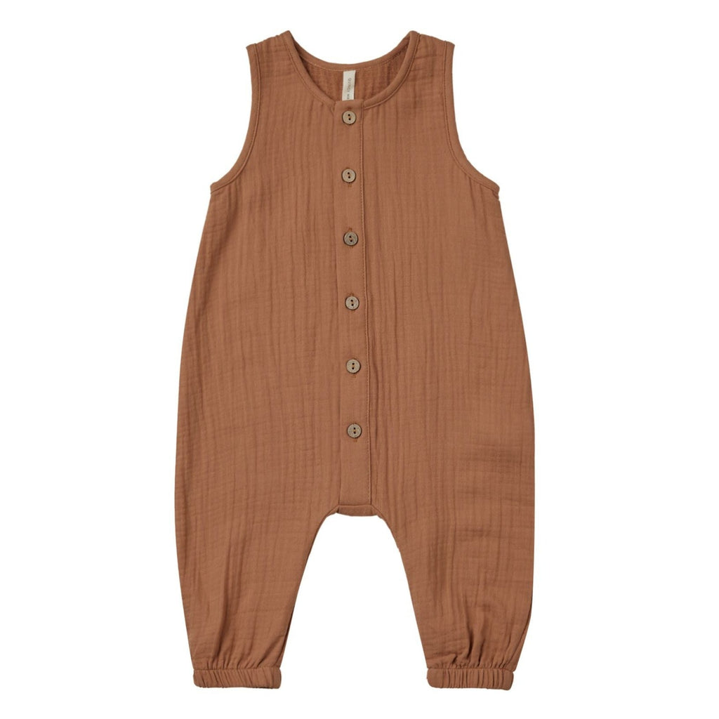 Quincy Mae - Organic Woven Jumpsuit - Clay-Footies + Rompers (Fashion)-0-3M-Posh Baby